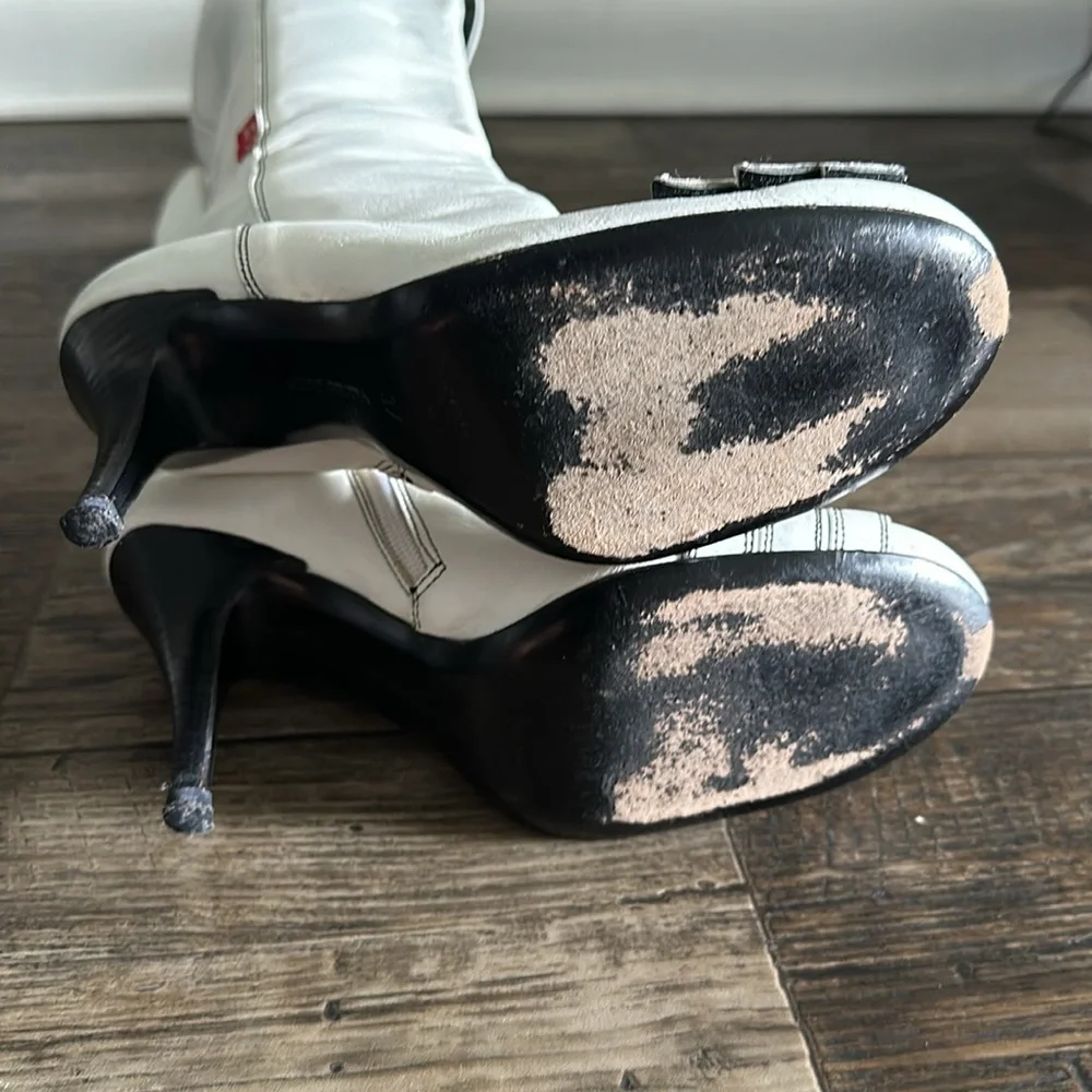 Miss Sixty White Tall Leather Boots with Black Trim